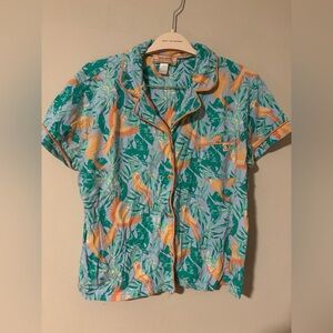 OP - Ocean Pacific - Green & Orange Parrot Print Matching Pajamas Shorts set XL